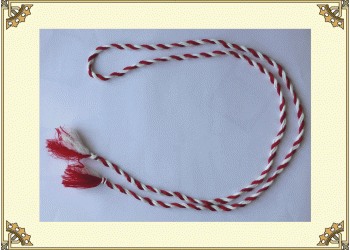 Пояс, ручное плетение «жгут» (красный-белый)